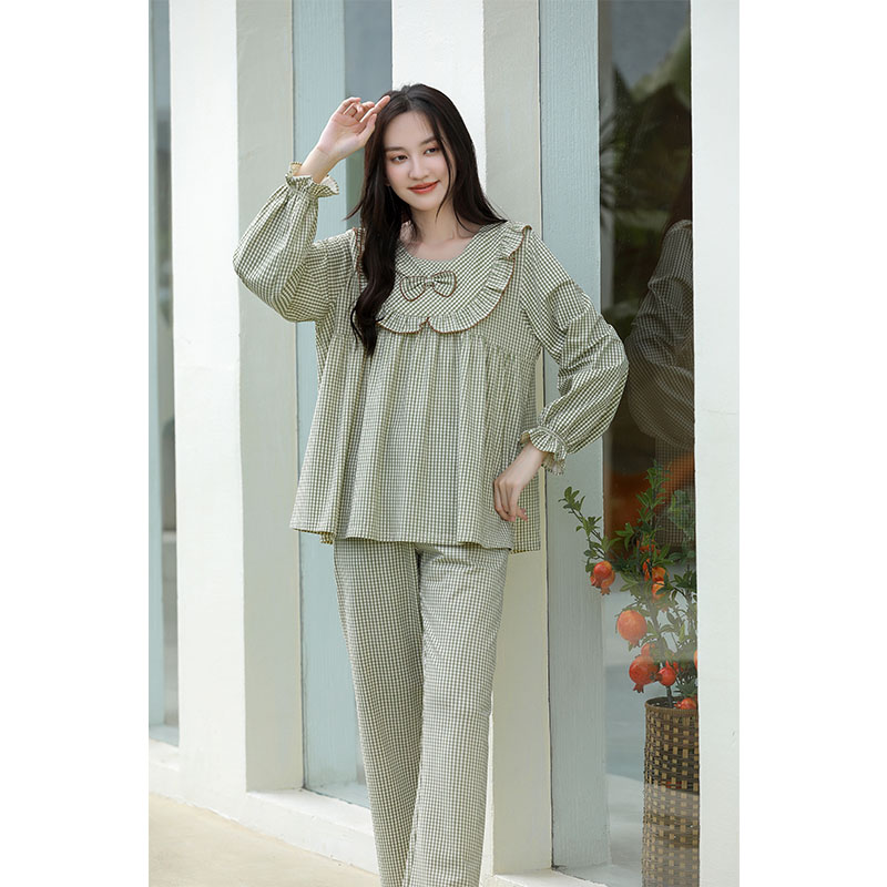 Premium Plaid Long-Sleeved Pure Cotton Pajamas Spring And Autumn Home Wear Trousers