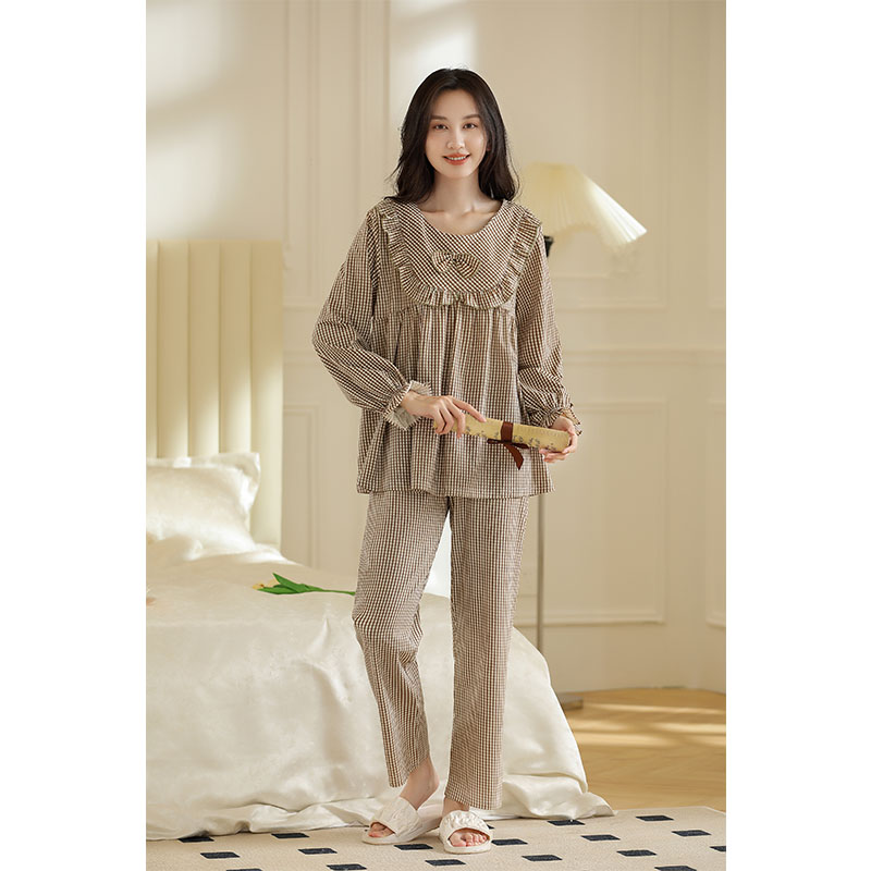 Premium Plaid Long-Sleeved Pure Cotton Pajamas Spring And Autumn Home Wear Trousers